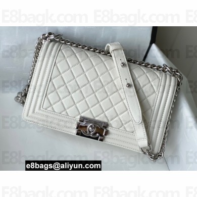 Chanel Medium LE BOY Handbag A67086 in Caviar Leather White/Shine Silver