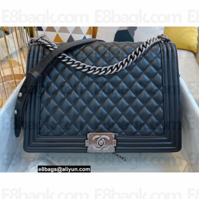 Chanel Large LE BOY Handbag A67087 in Lambskin Black/Aged Silver