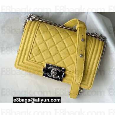 Chanel Small LE BOY Handbag A67085 in Caviar Leather Yellow/Shine Silver