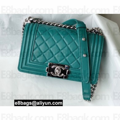 Chanel Small LE BOY Handbag A67085 in Caviar Leather Green/Shine Silver
