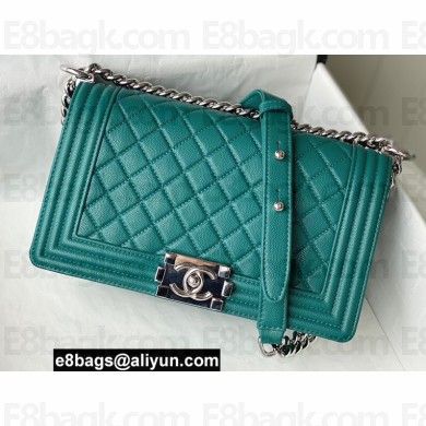 Chanel Medium LE BOY Handbag A67086 in Caviar Leather Green/Shine Silver