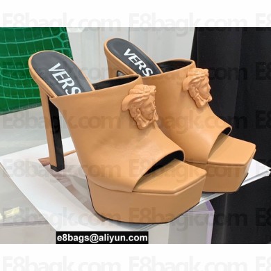 Versace Heel 14cm Platform 4cm La Medusa Mules Apricot