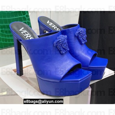 Versace Heel 14cm Platform 4cm La Medusa Mules Blue