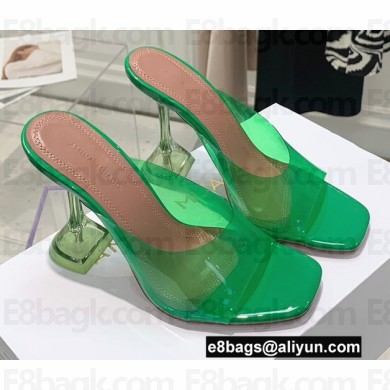 Amina Muaddi Heel 9.5cm Lupita Glass Slippers Mules PVC Green