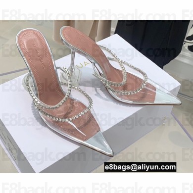 Amina Muaddi Heel 9.5cm Gilda Slippers PVC Silver with Crystals