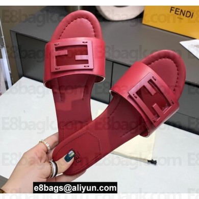 Fendi Leather Baguette Slides Red 2022