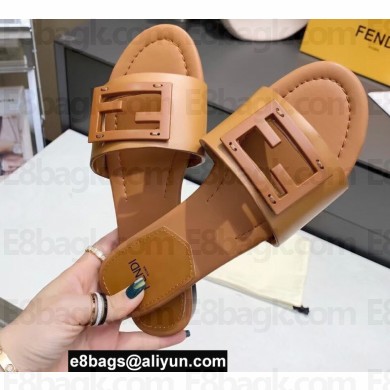 Fendi Leather Baguette Slides Brown 2022