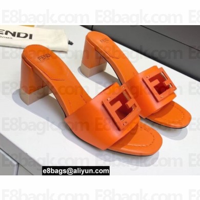 Fendi Leather Baguette Mules Orange 2022