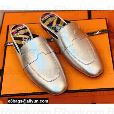Hermes "H" cut-out detail Catena Mules Silver
