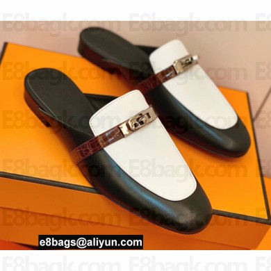 Hermes Kelly Buckle Oz Mules with Crocodile Belt 02
