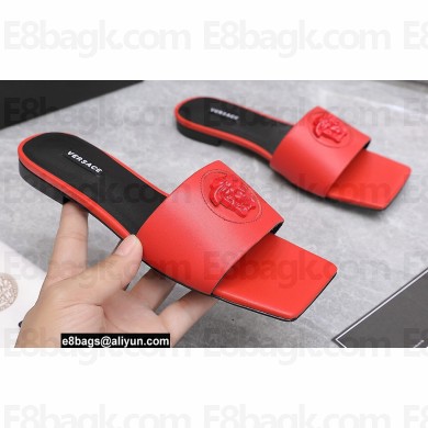 Versace La Medusa Leather Slides Red