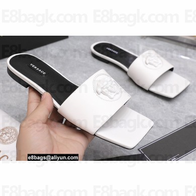 Versace La Medusa Leather Slides White