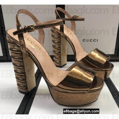 Gucci Multicolor Heel Platform Sandals Leather Metallic Bronze