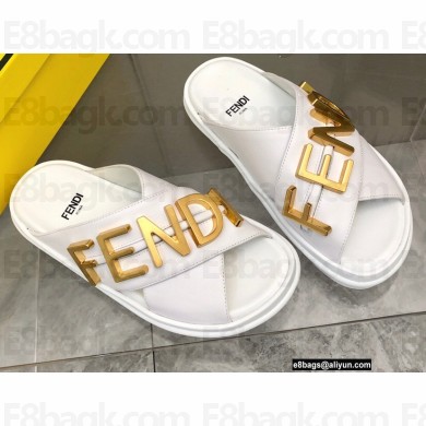 Fendi Fendigraphy Leather Slides White 2022