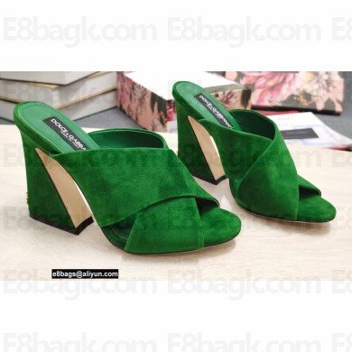 Dolce & Gabbana Heel 11cm Mules Suede Green with Geometric Heel 2022