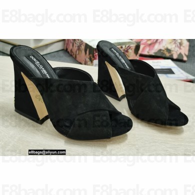 Dolce & Gabbana Heel 11cm Mules Suede Black with Geometric Heel 2022