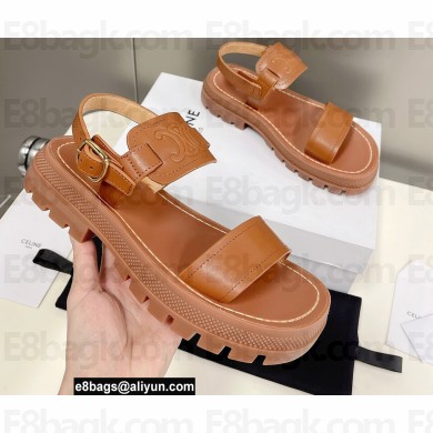 Celine CLEA TRIOMPHE SANDALs in Vegetal Calfskin Brown 2022