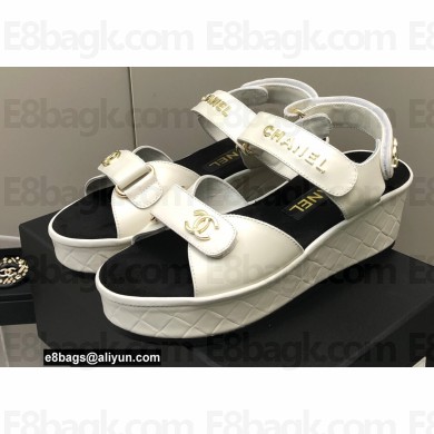 Chanel Logo Platform Sandals White 2022