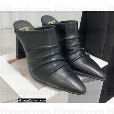 Balmain Heel 9.5cm Draped Leather Ulla Mules Black 2022