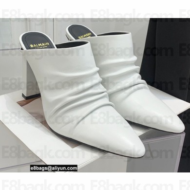 Balmain Heel 9.5cm Draped Leather Ulla Mules White 2022