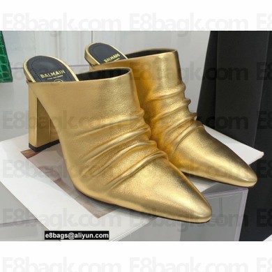 Balmain Heel 9.5cm Draped Leather Ulla Mules Gold 2022