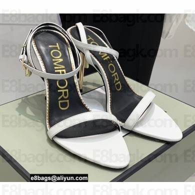 Tom Ford Heel 10.5cm Padlock Pointy Naked Sandals Leather White 2022
