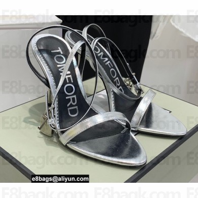 Tom Ford Heel 10.5cm Padlock Pointy Naked Sandals Leather Silver 2022