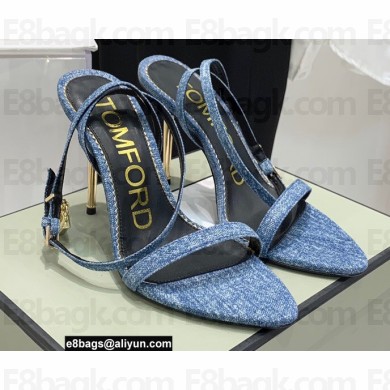 Tom Ford Heel 10.5cm Padlock Pointy Naked Sandals Denim Blue 2022