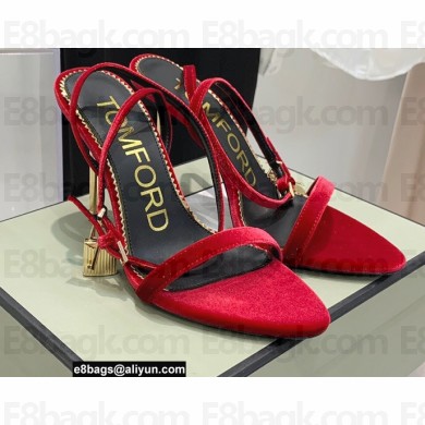 Tom Ford Heel 10.5cm Padlock Pointy Naked Sandals Velvet Red 2022