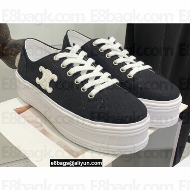 Celine Jane Low Lace-up Sneakers In Canvas And Calfskin Black 2022