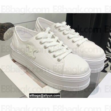 Celine Jane Low Lace-up Sneakers In Canvas And Calfskin White 2022