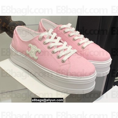 Celine Jane Low Lace-up Sneakers In Canvas And Calfskin Pink 2022