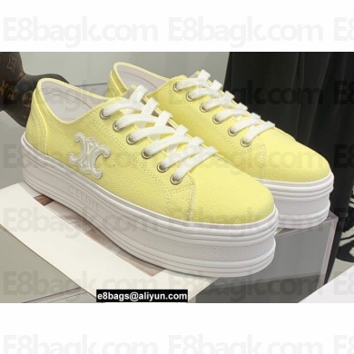 Celine Jane Low Lace-up Sneakers In Canvas And Calfskin Yellow 2022