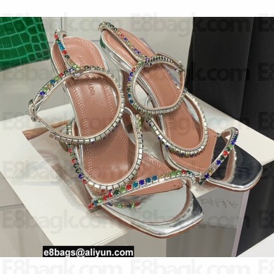 Amina Muaddi Heel 9.5cm Crystals Gilda Sandals Patent Silver 2022