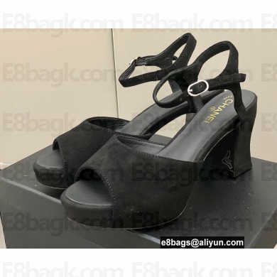 Chanel Heel Platform Sandals G38958 Velvet Black 2022