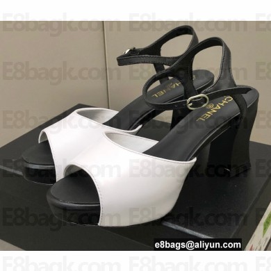 Chanel Heel Platform Sandals G38958 Leather White 2022