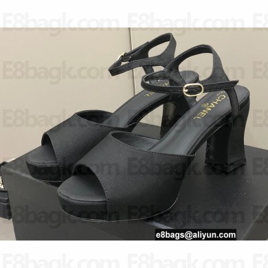 Chanel Heel Platform Sandals G38958 Grosgrain Black 2022