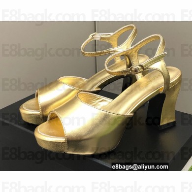 Chanel Heel Platform Sandals G38958 Leather Gold 2022