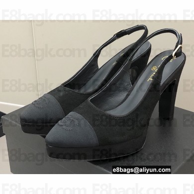 Chanel Heel Platform Slingbacks Velvet Black 2022