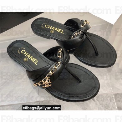 Chanel Chain Lambskin and Metal Thong Sandals G38210 Black 2022