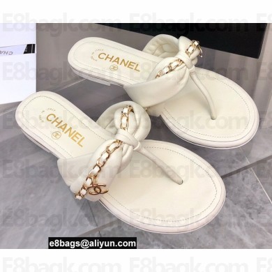 Chanel Chain Lambskin and Metal Thong Sandals G38210 White 2022