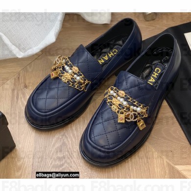 Chanel Chain Lambskin and Jewelry Loafers G38922 Navy Blue 2022