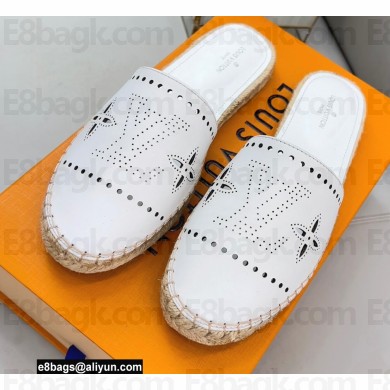 Louis Vuitton Perforated Calf Leather Starboard Flat Espadrilles Slippers White 2022