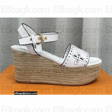 Louis Vuitton Perforated Calf Leather Starboard Wedge Espadrilles Sandals White 2022