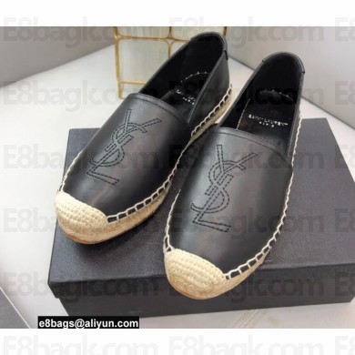 Saint Laurent Monogram Embroidered Espadrilles in Lambskin Black 2022