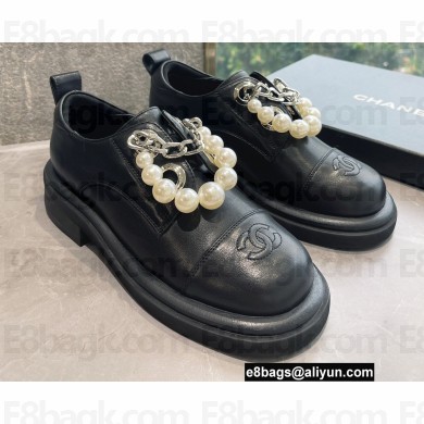 Chanel Pearl and Chain Loafers Black 2022