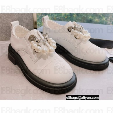 Chanel Pearl and Chain Loafers White 2022