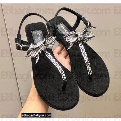 Chanel Grosgrain and Jewelry Bow Sandals G38853 Black 2022