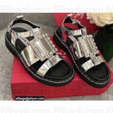 Roger Vivier Viv' Rangers Strass Buckle Sandals in Leather Silver 2022