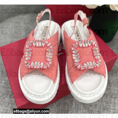 Roger Vivier Viv' Winter Puffy Strass Buckle Sandals Pink 2022
